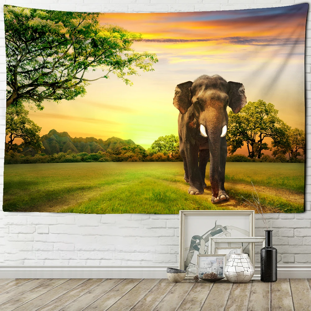 Индийский Слон гобелен настенный закат лес богемный стиль хиппи природа пляжное