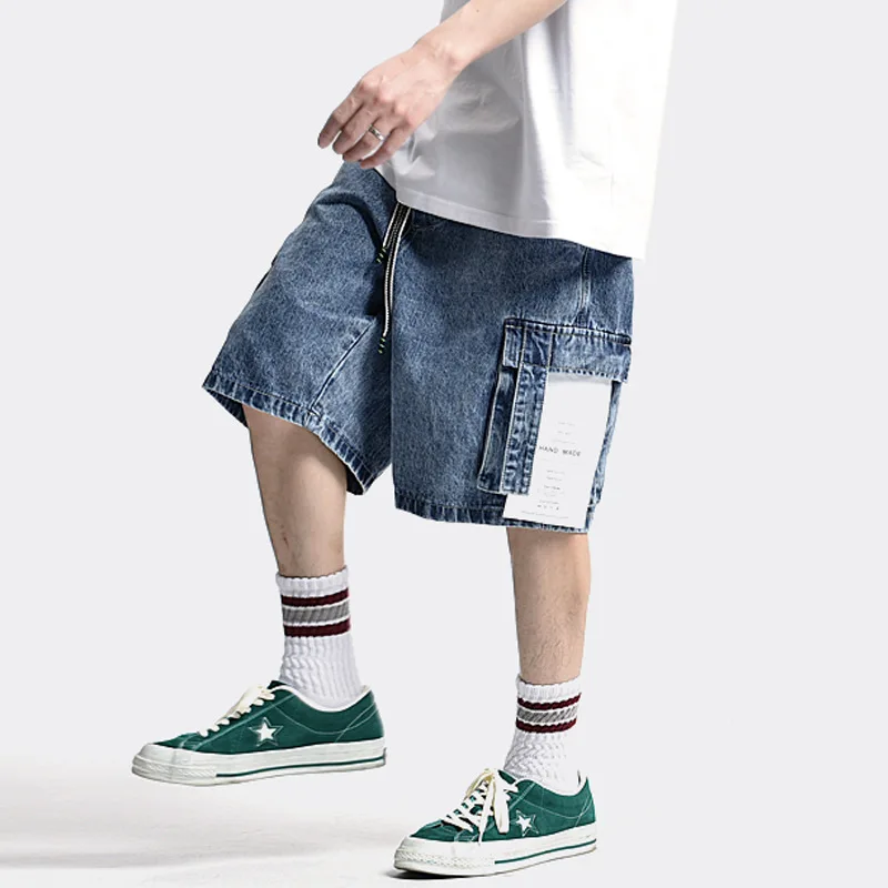 Джинсовые шорты в стиле пэчворк для мужчин уличная одежда мешковатые короткие