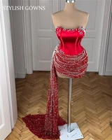 sexy strapless short prom dress beaded crystal evening dresses mermaid party gown mini robes de cocktail homecoming vestido