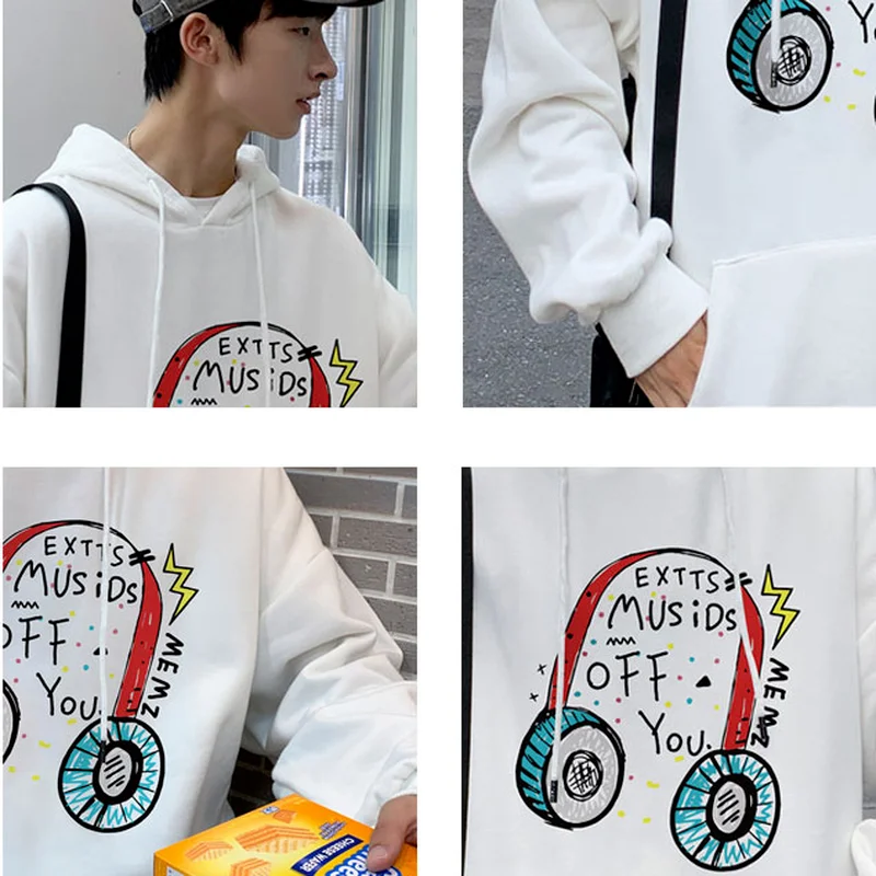 

Men With Hat Hoodies Print Cute Ulzzang Chic Fashion Harajuku Simple All-match Streetwear Leisure Young Style College Teen S-3XL