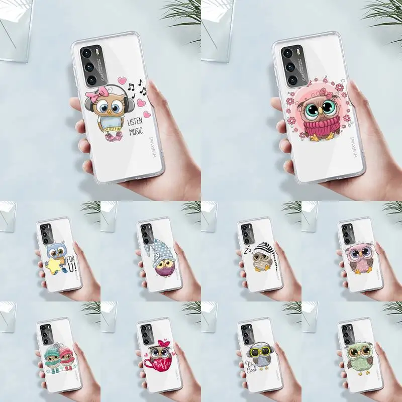 

Cartoon Girl Gifts Cute Owl lovers Phone Case Transparent For Huawei 8 7 6 5 4 3 2 pro SE i E Soft TPU Clear Mobile Bags Coque