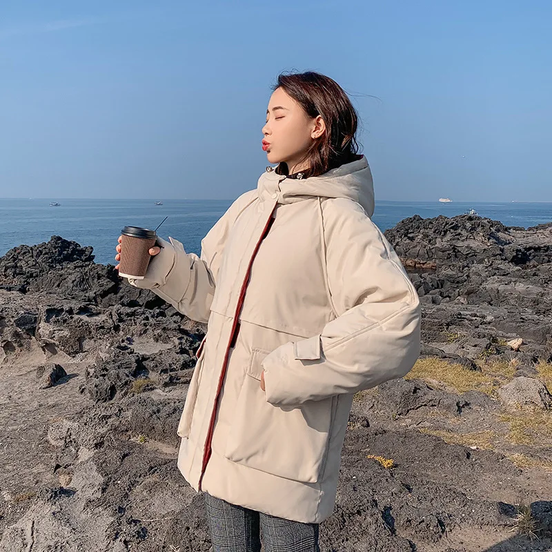 

Cotton jacket female winter new style Korean student loose Harajuku style long thick padded jacket tooling female trend