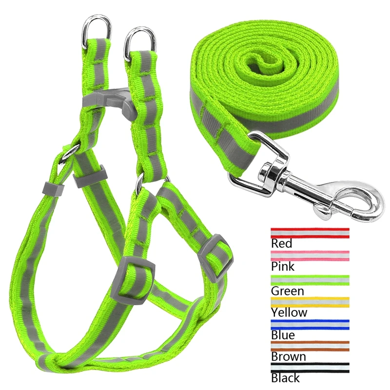 

5 Colors Nylon Reflective Dog Harness Leash Lead Set for Small Medium Dogs Pets Pug Puppy Chihuahua Yorkie Teddy Leashes S M L