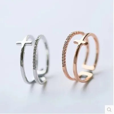 TSHOU16 новые модные медные кольца двухслойная крест циркон кольцо ожерелье серьги