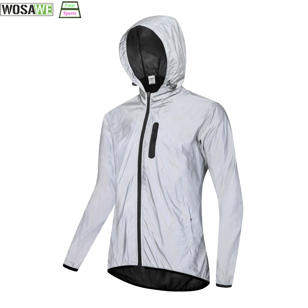 WOSAWE Full Reflective Cycling Jackets Men Coats Spring Autumn Hooded Windbreaker Bike Soft Windproof Waterproof Jacket