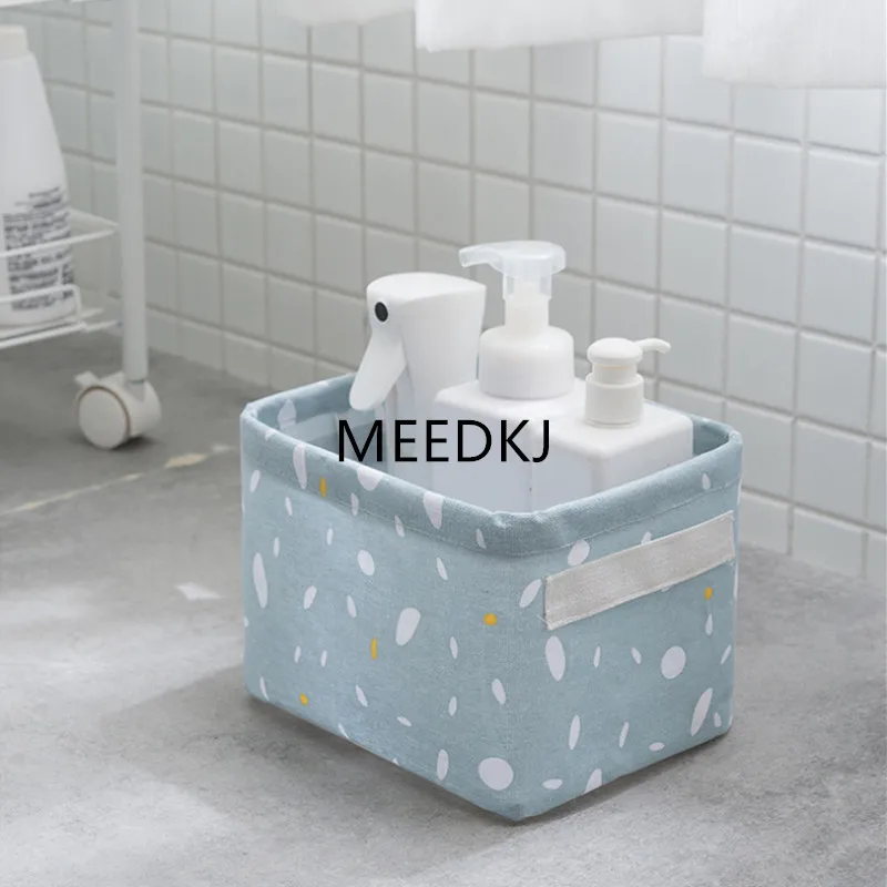 

Home cotton and linen fabric storage basket Desktop dresser Cosmetics desk stationery storage basket
