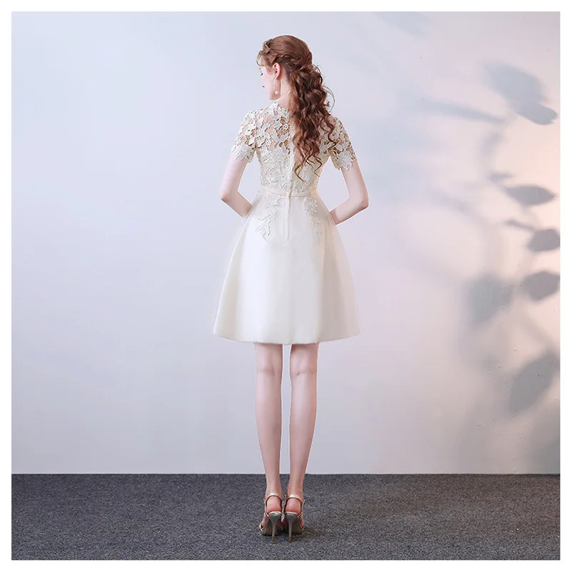 

Women's wedding party dress plus size O neck half sleeve lace short formal prom evening dress for New Year 2021 cocktail dress