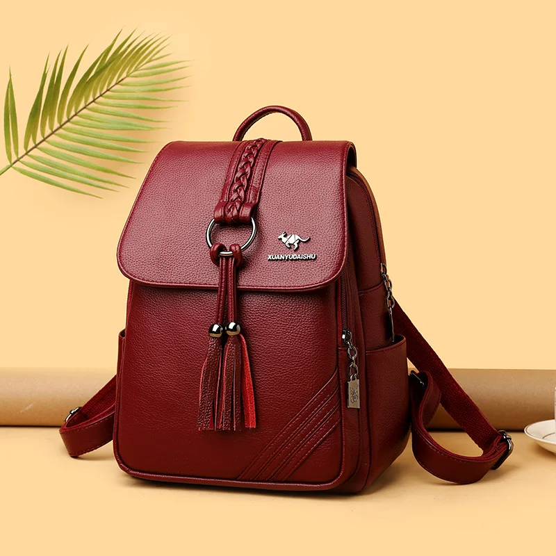 

Backpacks Women Female Fringe Woven Leather Backpacks Female School Bag for Teenager Girls Travel Back Bag Bagpack Sac A Dos