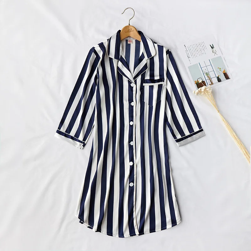 Женская Повседневная Мягкая атласная ночная рубашка Изысканная полосатая