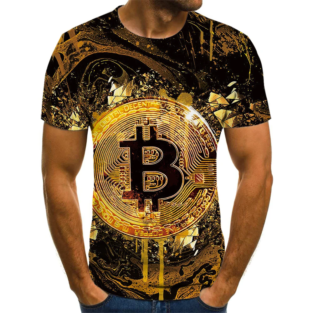 

2021 new hottest casual street fashion men's short sleeved shirt release bitcoin printing 3D thin men's and women's versatile