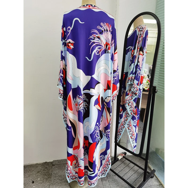 

Style Loose High Quality Women 2021 Runway Fashion Women's Batwing Sleeve V-Neck Flower Print XXL Party Dress