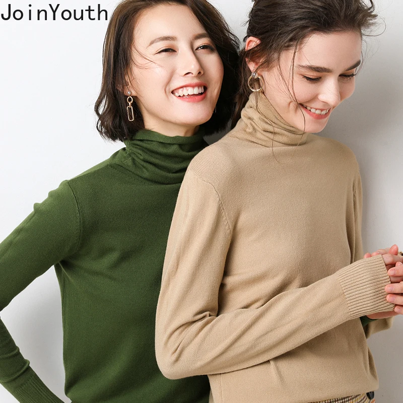 Женские однотонные свитера JoinYouth Turtlenck элегантные теплые на осень и зиму 2020