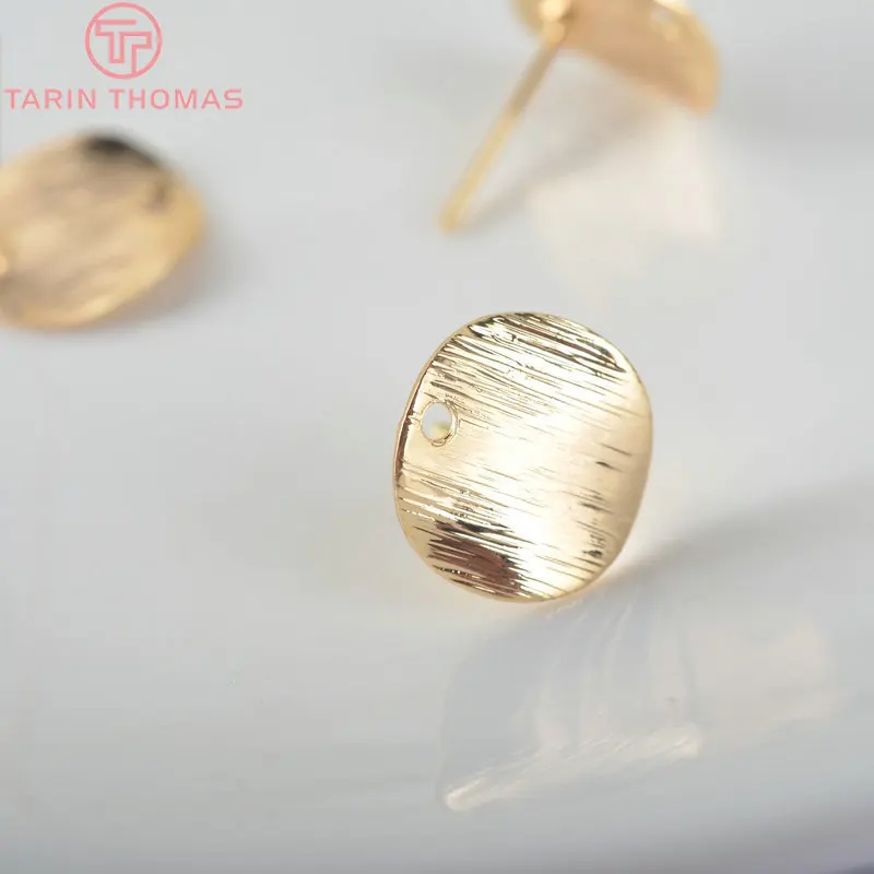 10 Pcs 12 Mm 24 K Gold Color Brass Drifted Wave Round Study Earrings Pins High Quality Diy Jewelry Accessories | Украшения и