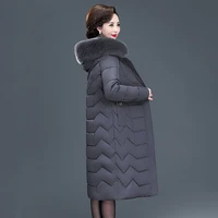 x long women coats slim office ladies solid womens winter jacket hooded with fur collar thick cotton padded parkas