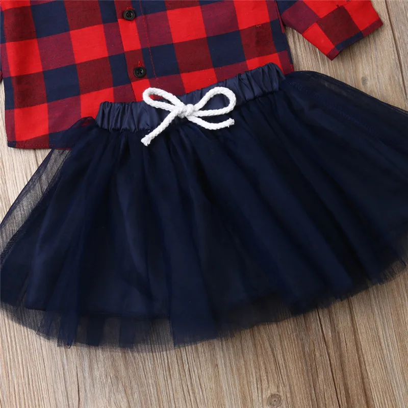 Детский комплект одежды для девочек красная черная клетчатая рубашка топы