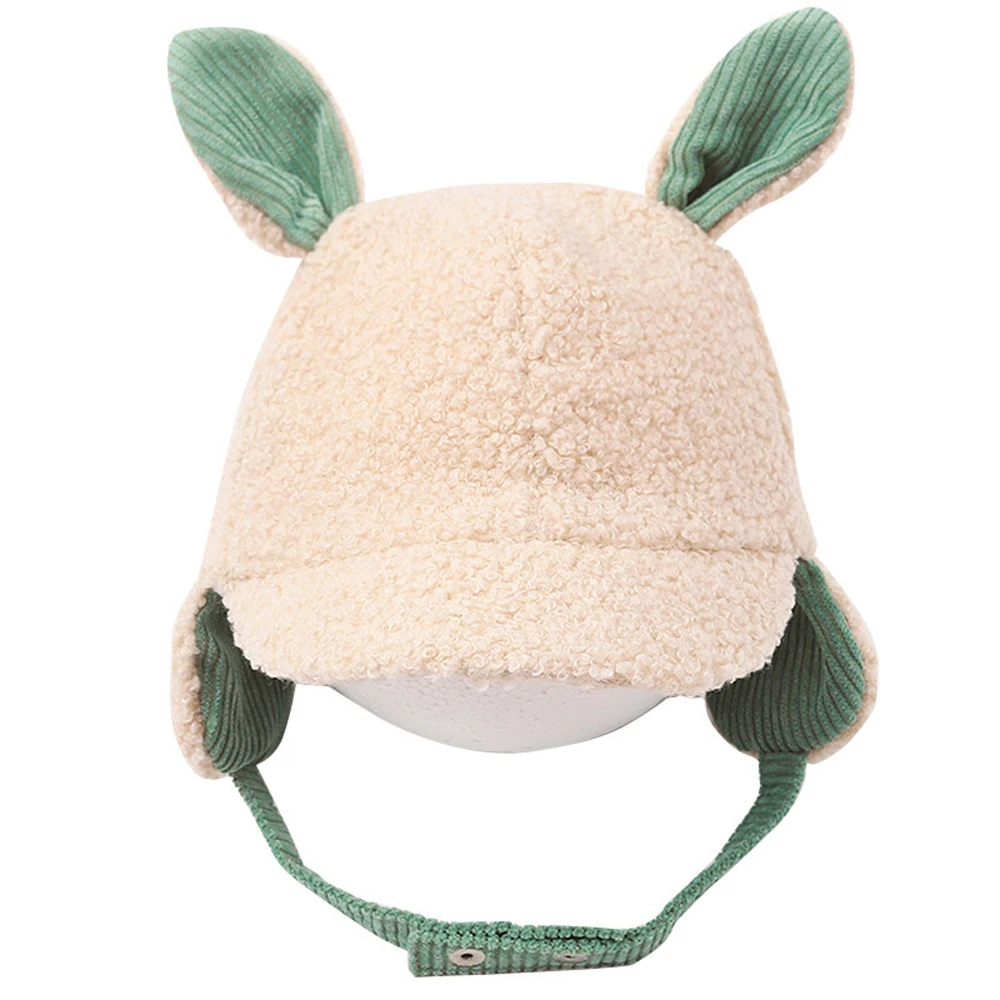 

Cute Rabbit Ear Pattern Plush Hat Boys Girls Bomber Hats Warm Adjustable Windproof Fleece Cap Autumn Winter Earmuffs Caps