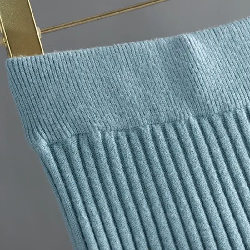 GIGOGOU эластичный высокая талия шикарный женский свитер юбки зимние в рубчик