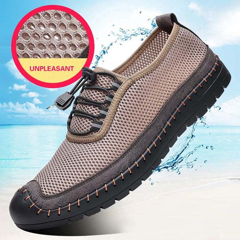 

New Mesh Summer Men Casual shoes Breathable Footwear Mesh Cloth Men Loafers Soft Flats Sandals Handmade Male Driving Shoes