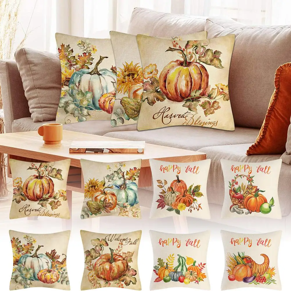 

Fall Pillow Covers 18X18 Inch, Set of 4 Autumn Thanksgiving Pumpkin Home Decor Throw Pillowcase Harvest Cushion Case