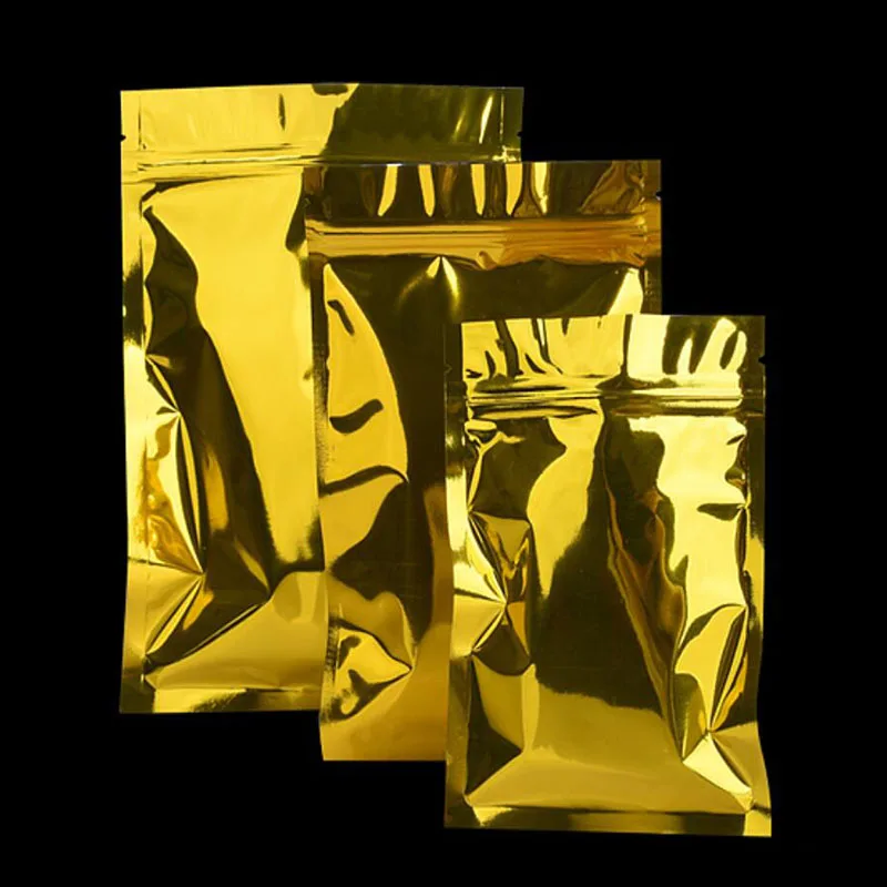 100 шт. Золотой пакет с замком молнией перезаряжаемая алюминиевая фольга из
