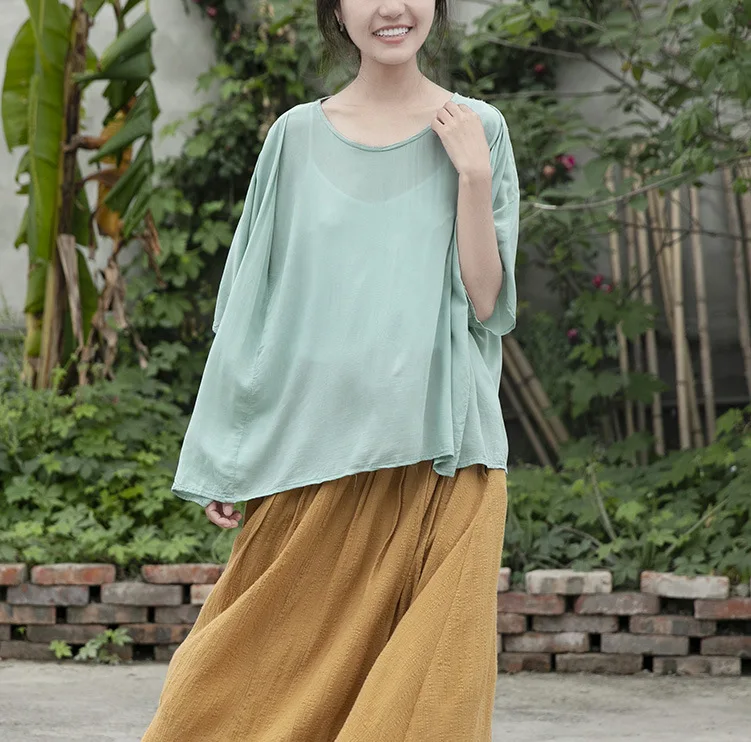 

2020 Womens blouses Summer New Vintage Women Bat Sleeve Blusen Damen Loose Plus Size Casual Tops for Women Blusa Blanca Mujer