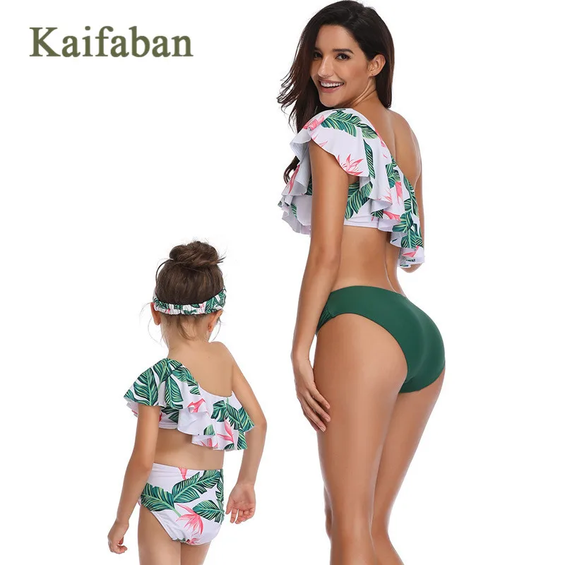 Женский комплект бикини с оборками пуш-ап воланы купальник для девочек мам и