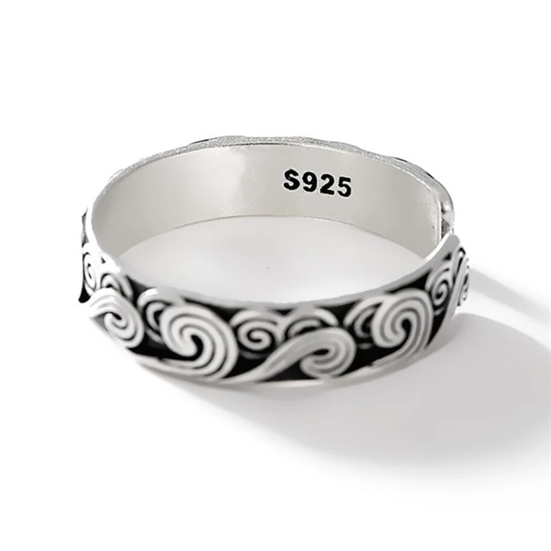 

Sole Memory Ethnic Retro Good Luck Cloud Wave Silver Color Resizable Opening Ring For Women Luxury Jewelry SRI925