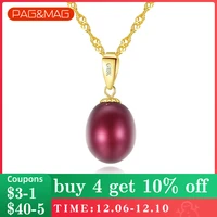 pagmag genuine 18k gold with red natural freashwater pearls pendant necklace for women statement engagement s925 fine jewelry