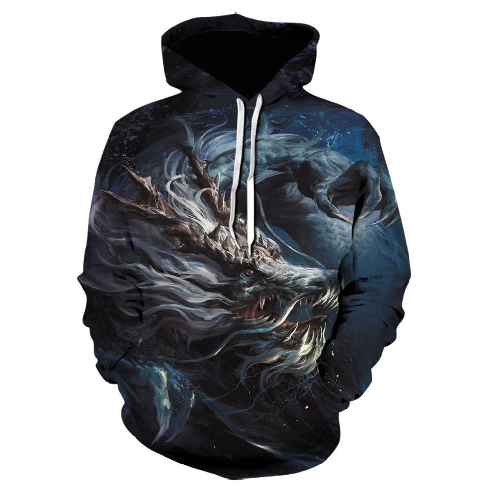 Mens Hoodie Black 3D Printing Ghost Wolf Funny Graphic Sweatshirt Men Streetwear Clothes winter Hip Hop Hoody Harajuku hoodies | Мужская
