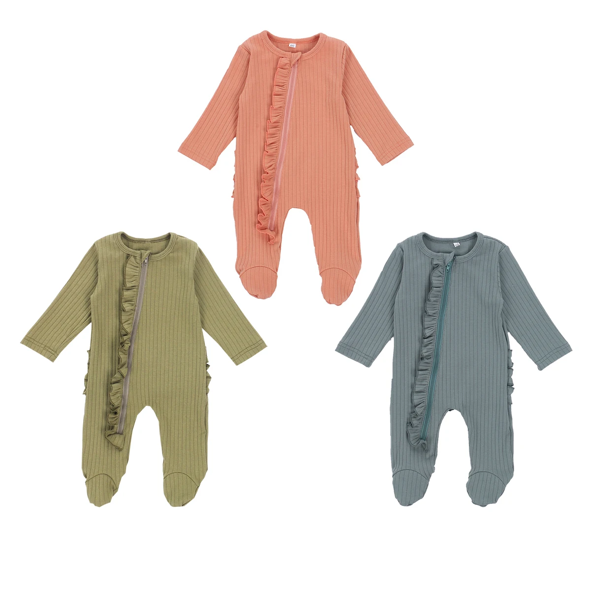 Pijama de punto con volantes para niña recién nacida, Pelele de una pieza, traje acanalado, ropa sólida