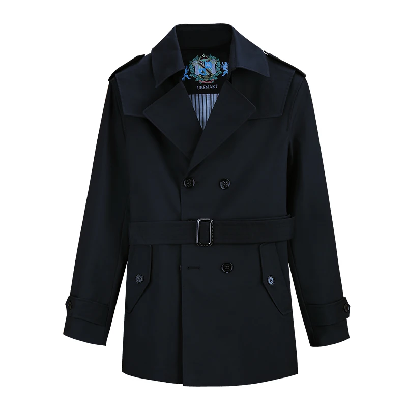 

URSMART Autumn new style windbreaker men's double breasted short Korean fit men's windbreaker casual coat men's fashion