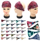 Повязка для волос в стиле бохо женская, широкая эластичная хлопковая головная повязка с принтом для занятий спортом, йогой, цельный тюрбан, аксессуары для волос