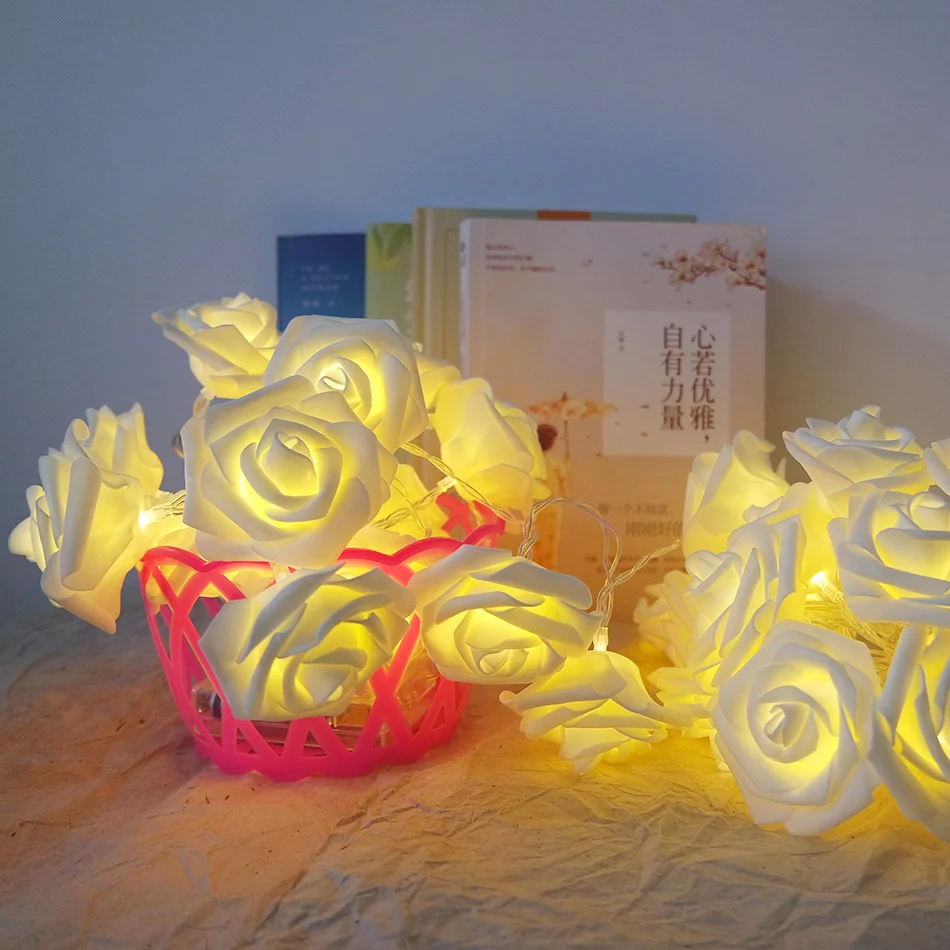 Classic White Rose Garland with Led Light for Wedding Event Party Decoration floral Decorative New Year Flower | Дом и сад