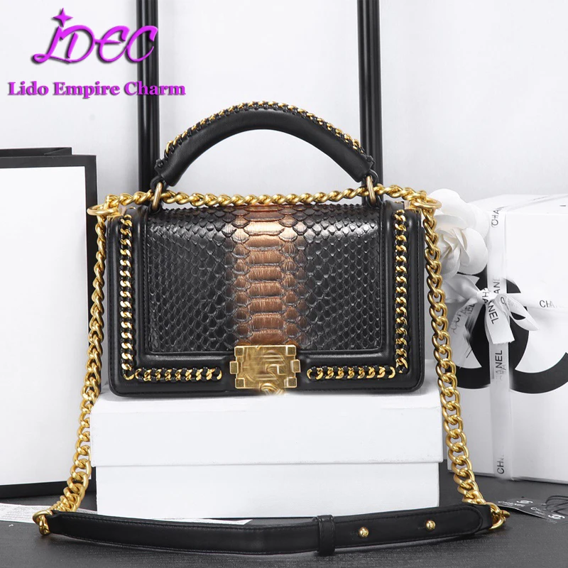 

High quality African python skin with Italian cowhide pure hand woven frame inner sheepskin handbag one shoulder bag makeup bag