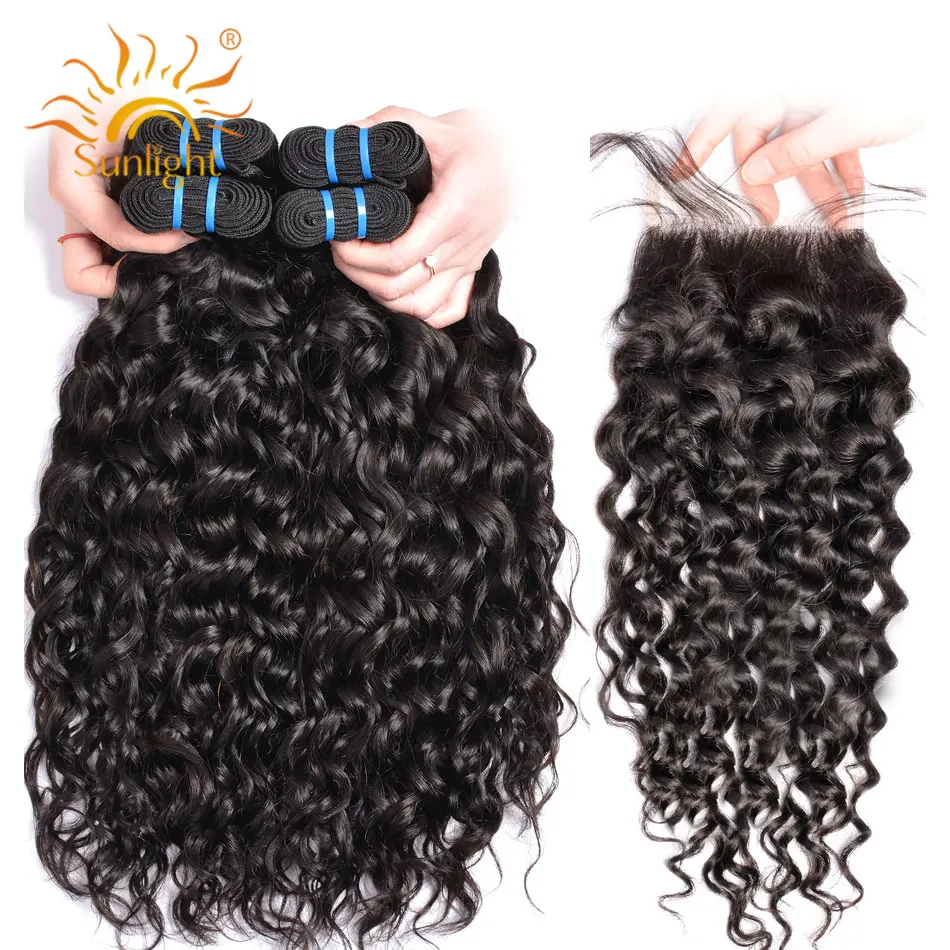 Бразильская холодная завивка пучки с закрытием блестящие волосы плетение не