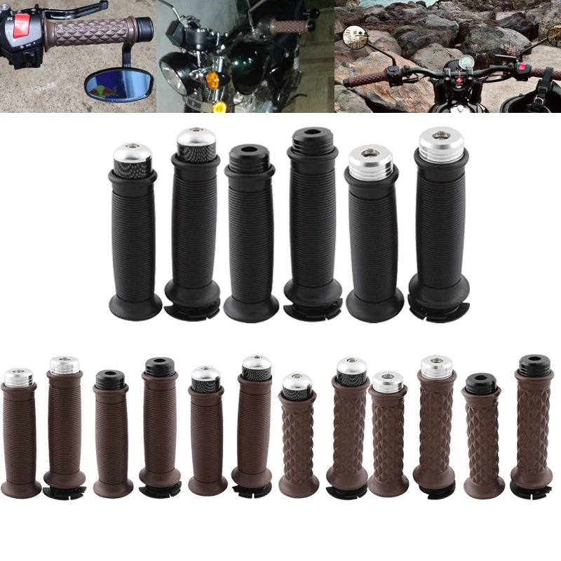 

Vintage 7/8'' 22mm Brown Diamond Open Throttle Bar Hand Grip Handlebar +Bar End Caps For Honda Suzuki Royal Cafe Racer Bobber
