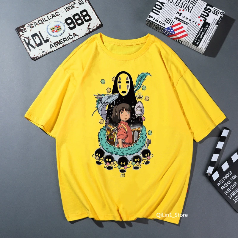 

Totoro Spirit away cartoon print t shirt women pink yellow solid tshirt femme japanese anime Studio t-shirt unisex shirt tops