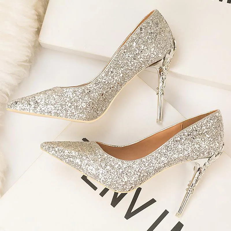 

10cm High Heels Wedding Shoe for Women Size34-39 Silver Black Color