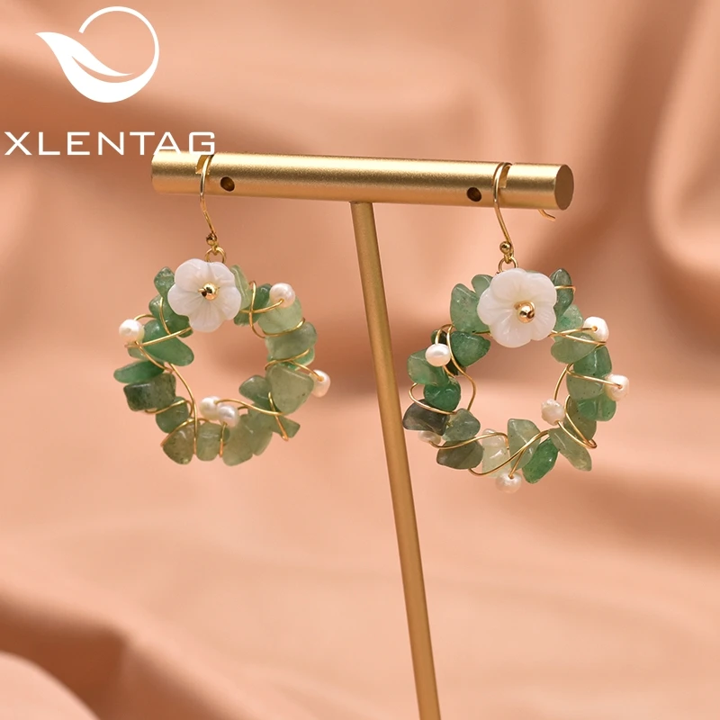 

Xlenag Natural Handmade Earrings Round Green Aventurine Pendant Simple Luxury Girl Gift Wedding Engagement Gift Jewelry GE0962B
