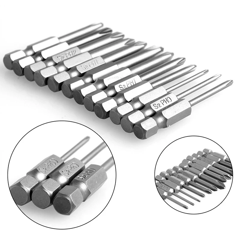 

New 12Pcs 50mm 1/4 Inch Hex Shank Magnetic Phillips Cross Screwdriver Bits