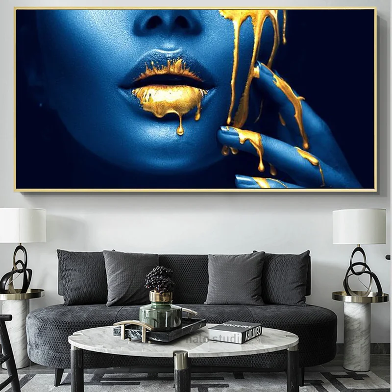 

Sexy Gold Lips African Woman Canvas Paintings On The Wall Art Posters And Prints Half Face Black Girl Pictures For Living Room