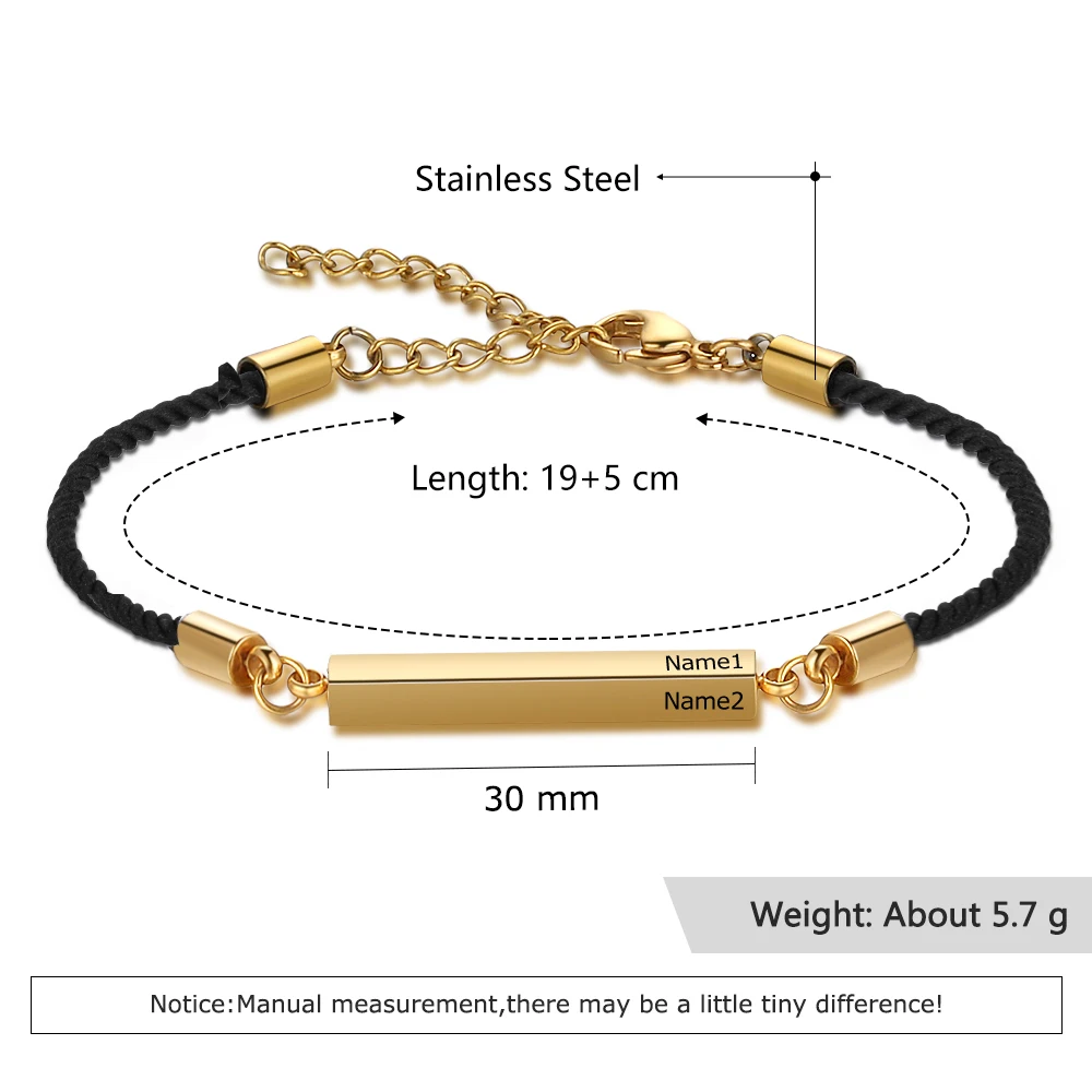 Браслет из нержавеющей стали с гравировкой на заказ черный позолотой