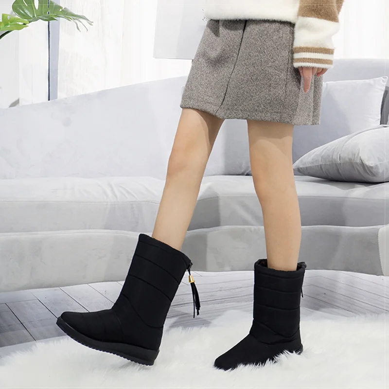 Женские сапоги до середины икры зимняя обувь на низком каблуке женские зимние