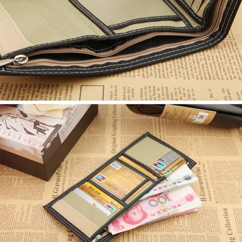 Мужской холщовый кошелек короткий дизайн карман на молнии для монет кредитных