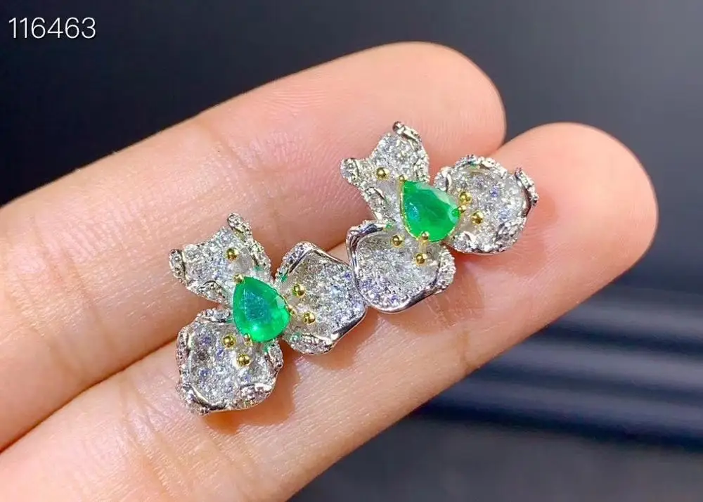 Новый натуральный изумруд серьги 925 серебро двухцветные покрытие наносится