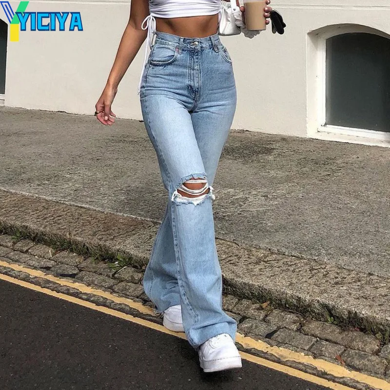 

2021 Winter New Denim Wide Legged Pants Woman's Baggy Jeans Trousers Women Warm High Waist Jean Streetwear Cowboy Ripped Jeans