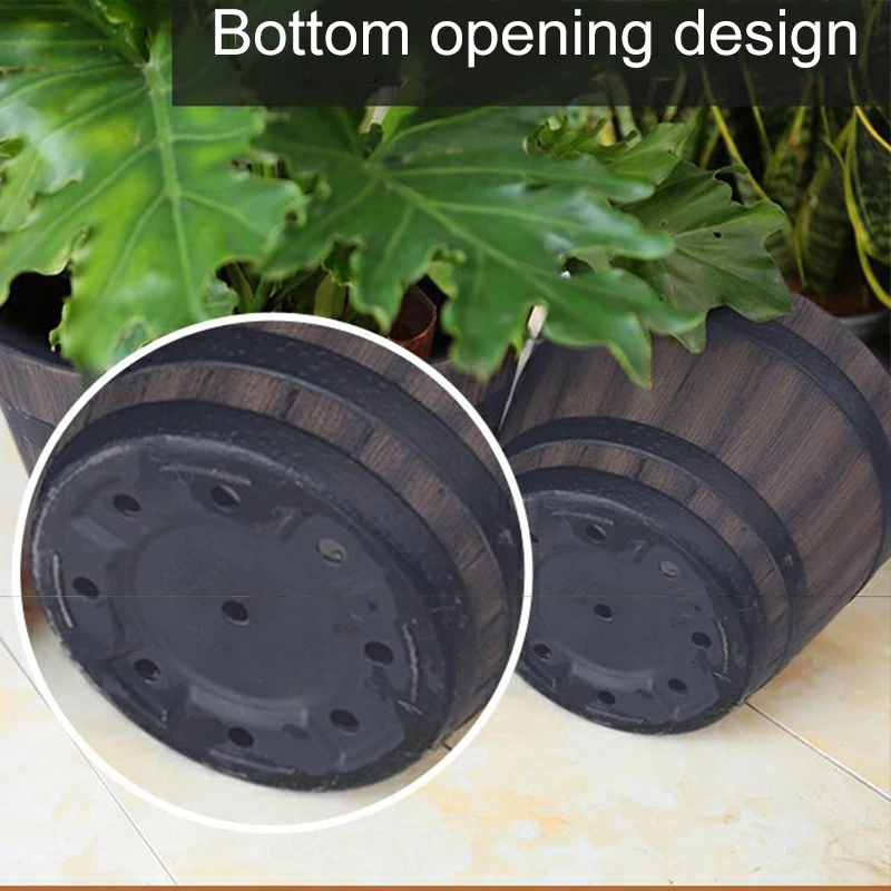 

Imitation Wooden Barrel Flower Pot Walnut Color Thick And Durable Large Capacity Retro Planter for Home And Garden Pots Planters