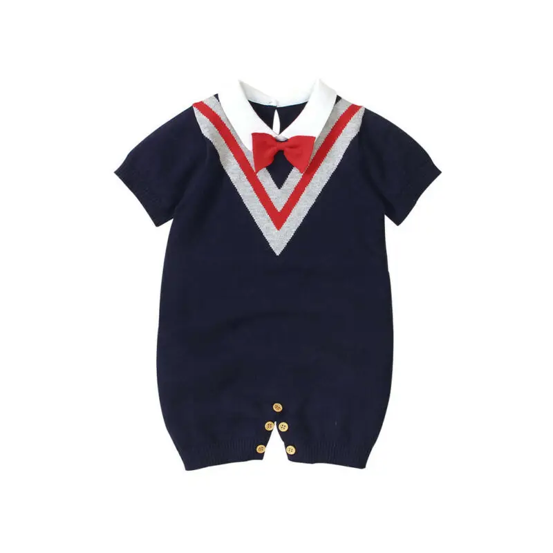 

Baby Boy Romper Newborn Baby Clothes Short Sleeve Cotton Knitted Baby Romper For Boy Jumpsuit Overalls Gentleman Baby Costumes