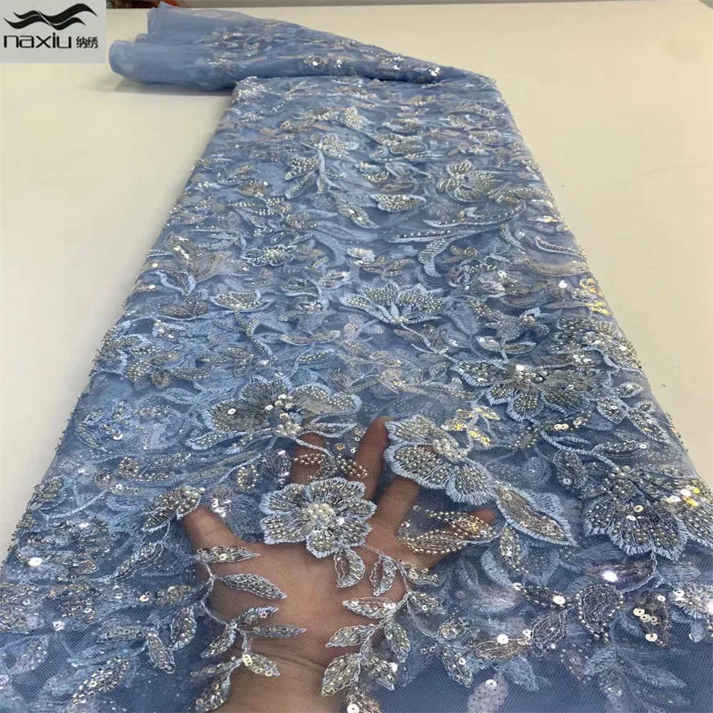 

Madison Nigerian 3D Beaded Lace Fabric 2022 Quality Luxury Heavy Sequins Lace Fabric Embroidery Mesh Wedding Lace Fabric