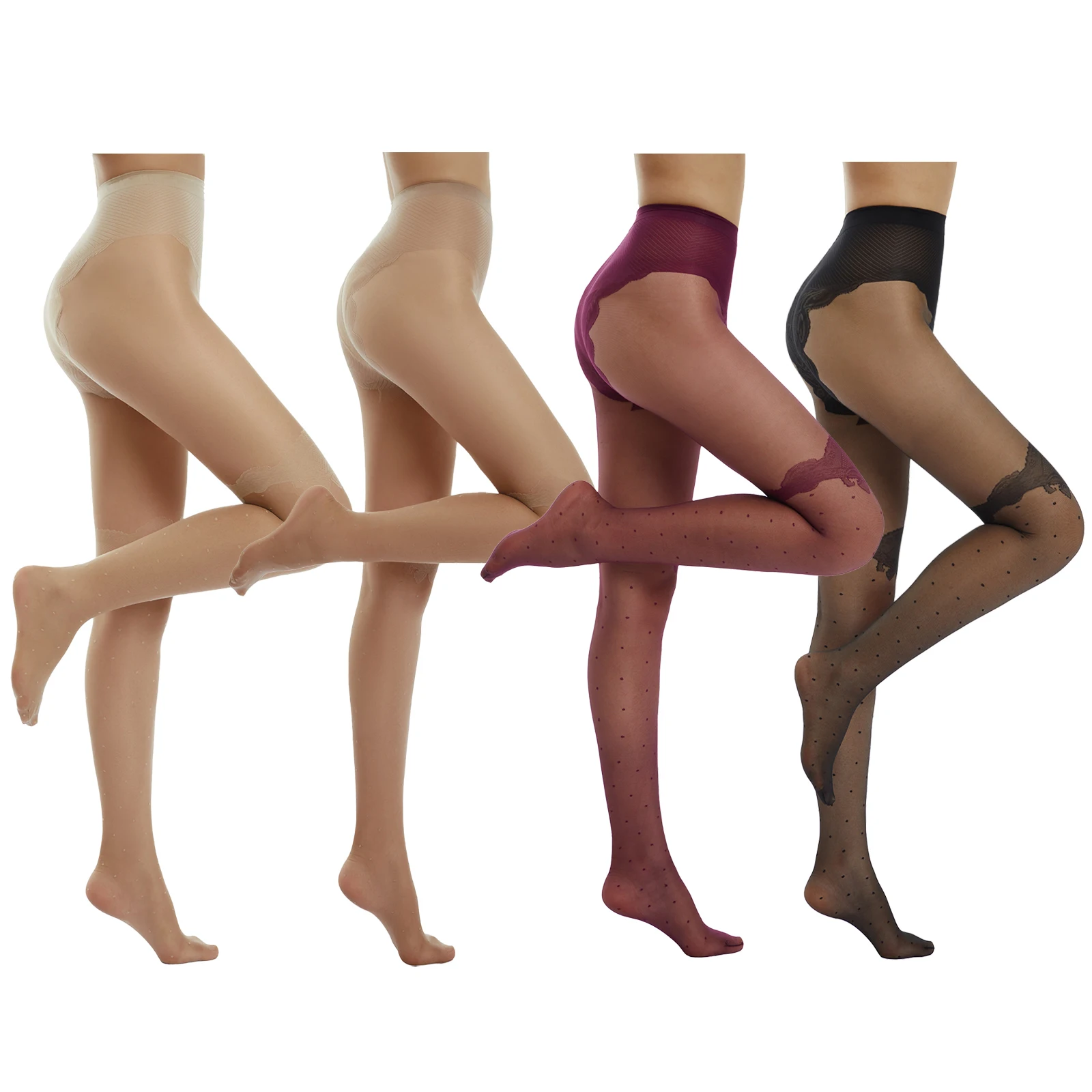 

Women Sheer Tights Sexy High Waist Dots Print Pantyhose Silky Stockings with Control Top